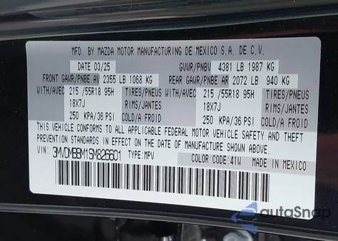 2025 Mazda Cx-30 2.5 S Select Sport z USA, uszkodzony, nr VIN 3MVDMBBM1SM826601